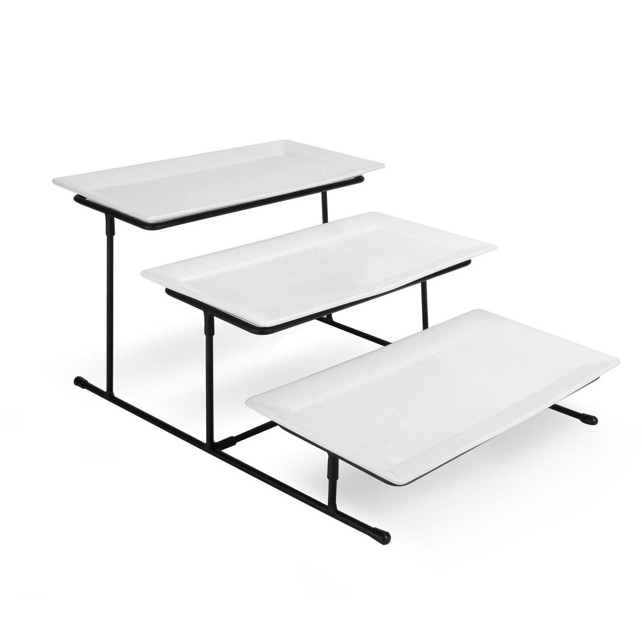 Трирівнева підставка під тарілки, чорна, 35х15х26 см (тарілки не входять)