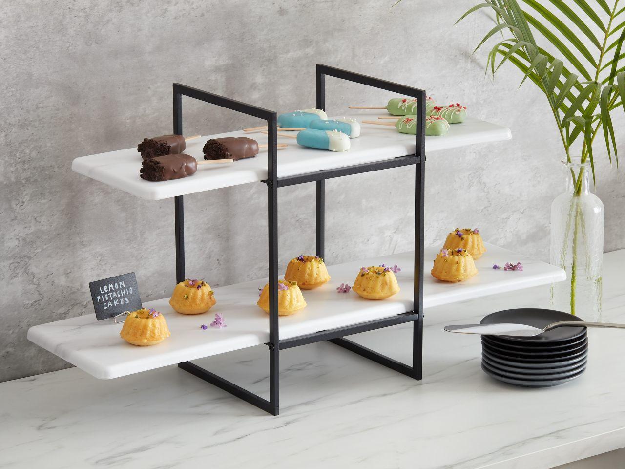 Підставка для тарілок банкетна Лофт 2 яруси, мармур, 30х30х40см (тарілки не входять)