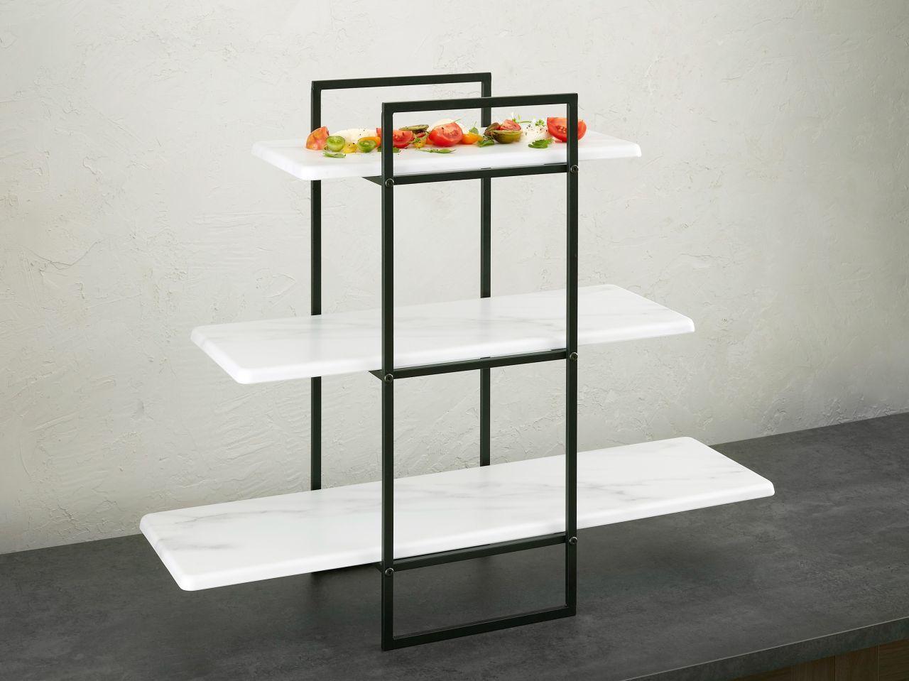 Підставка для тарілок банкетна Лофт 3 яруси, біла, 30х30х55 см (тарілки не входять)