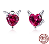 Сережки-гвіздочки Angel & Devil" 925 проба кульчики-пусети червоні сердечки, фото 2