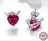 Сережки-гвіздочки Angel & Devil" 925 проба кульчики-пусети червоні сердечки, фото 3