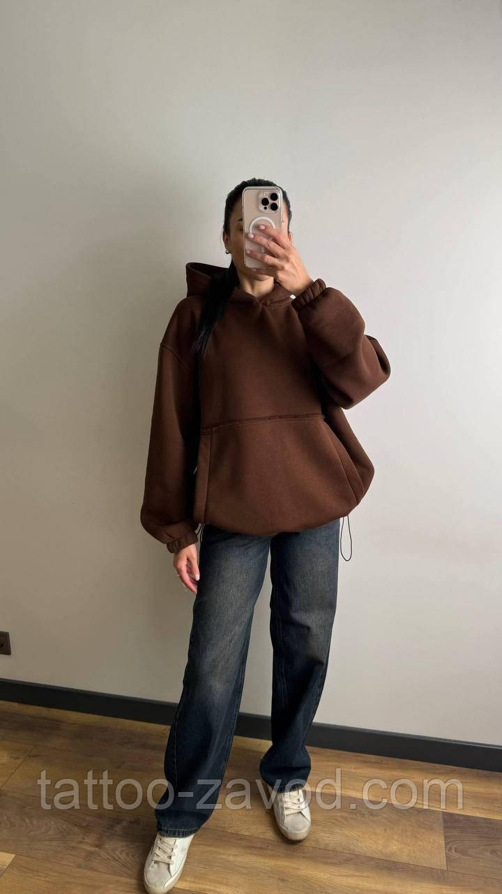 Теплое худи женское оверсайз трёхнить на флисе 42-46, фото 1