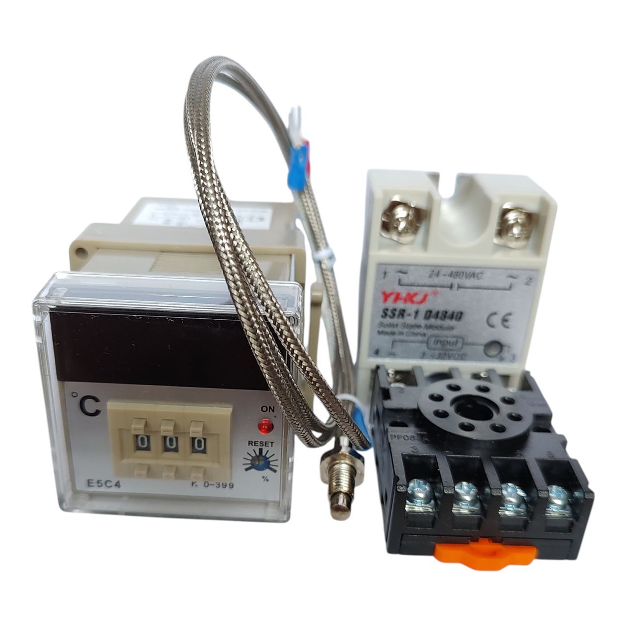 PID Контролер температури 0~399 °С E5C4-R20K з SSR виходом в комплекті з твердотільним реле на 20 А, фото 1