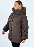 Куртка зимова подовжена Селін-міді на біопуху об'ємна оверсайз молодіжна 44-52 розміри шоколадна, фото 3