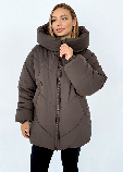 Куртка зимова подовжена Селін-міді на біопуху об'ємна оверсайз молодіжна 44-52 розміри шоколадна, фото 2