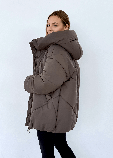 Куртка зимова подовжена Селін-міді на біопуху об'ємна оверсайз молодіжна 44-52 розміри шоколадна, фото 5
