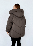 Куртка зимова подовжена Селін-міді на біопуху об'ємна оверсайз молодіжна 44-52 розміри шоколадна, фото 7