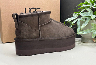Зимові жіночі UGG Mini Platform XL Brown УГГІ замшеві коричневі на платформі
