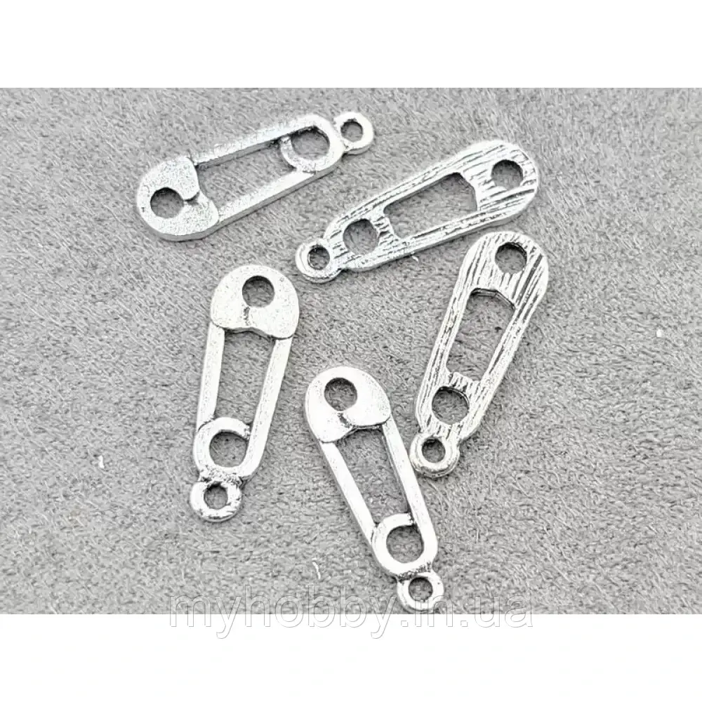 Підвіска металева колір срібло "Булавка" 6*20 мм-5шт, фото 1