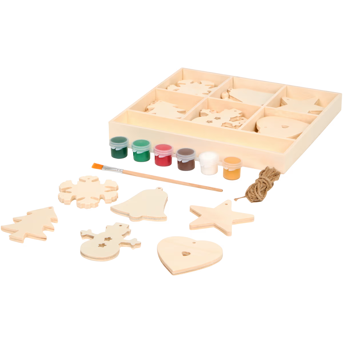 Прикраси на ялинку з фарбами, у коробці, дерево, 18 шт., фото 1