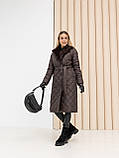 Жіноче зимове пальто Стокгольм з хутром та поясом утеплене, стильне стьобане пальто до -10°C  розміри 40-54 шоколад, фото 3