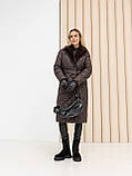 Жіноче зимове пальто Стокгольм з хутром та поясом утеплене, стильне стьобане пальто до -10°C  розміри 40-54 шоколад, фото 4