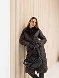 Жіноче зимове пальто Стокгольм з хутром та поясом утеплене, стильне стьобане пальто до -10°C  розміри 40-54 шоколад, фото 7
