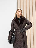Жіноче зимове пальто Стокгольм з хутром та поясом утеплене, стильне стьобане пальто до -10°C  розміри 40-54 шоколад, фото 9