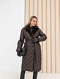 Жіноче зимове пальто Стокгольм з хутром та поясом утеплене, стильне стьобане пальто до -10°C  розміри 40-54 шоколад, фото 8