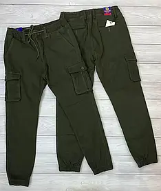 Чоловічі утеплені джинси на гумці у кольорі хакі