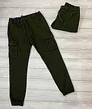 Чоловічі утеплені джинси на гумці у кольорі хакі, фото 2