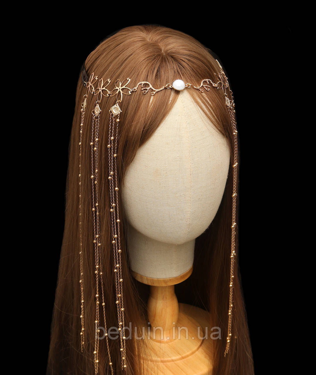 Вишукана тіара "Кхатеопія" прикраса на голову з ланцюжків - золотиста Aushal Jewellery, фото 1