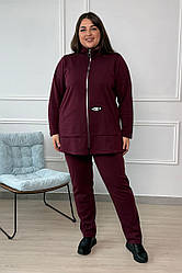 Теплий спортивний костюм великих розмірів флісовий бордовий