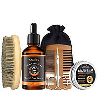 Набір для бороди Sadoer олія бальзам розчіска щітка ножиці догляд за бородою й вусами подарунок чоловікові