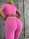 Жіночий спортивний костюм рожевий з топом і лосинами, фітнес-костюм для залу, спорту та йоги із швами назовні S - фото 10 - id-p2794961681