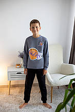 Піжама дитяча для хлопчиків, теплий футер із начосом, кофта з довгими рукавами, штани на манжетах, декоративний принт зріст 164 см