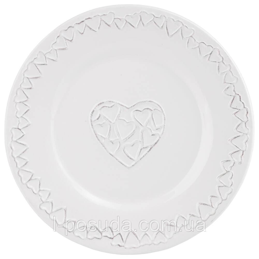 Тарілка обідня 24,5 см “Серця”, плоска, візерунок сердечка, фото 1