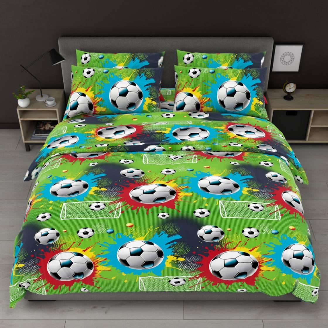 Полуторний комплект постільної білизни стандартний, принт: Футбол яскравий