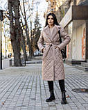 Жіноче зимове пальто Стокгольм з хутром та поясом утеплене, стильне стьобане пальто до -10°C розміри 40-54 какао, фото 2