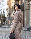 Жіноче зимове пальто Стокгольм з хутром та поясом утеплене, стильне стьобане пальто до -10°C розміри 40-54 какао, фото 4