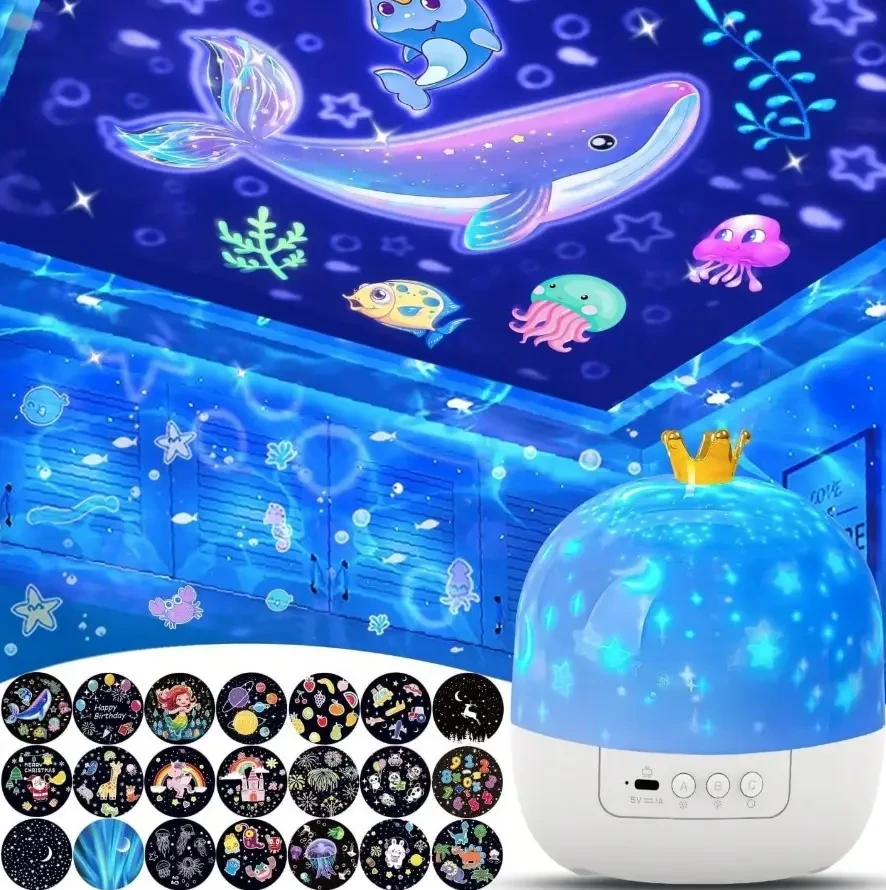 Дитячий нічник-проектор з Bluetooth і пультом управління з вбудованими динаміками і регулюванням яскравості, фото 1