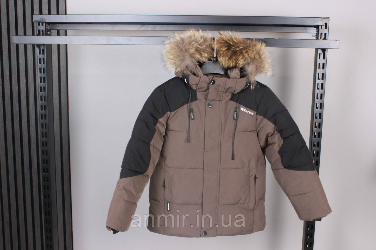 Куртка зимова стьобана з хутром підлітковий КОМБІ для хлопчика 7-11 років, коричнева з чорним, фото 1