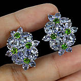 Сережки. Натуральний танзаніт і хром діопсид. Срібло 925., фото 3