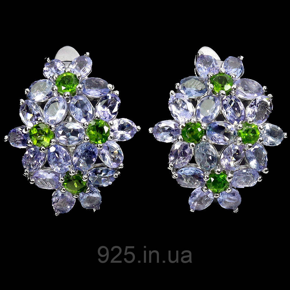 Сережки. Натуральний танзаніт і хром діопсид. Срібло 925., фото 1