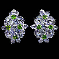 Сережки. Натуральний танзаніт і хром діопсид. Срібло 925.