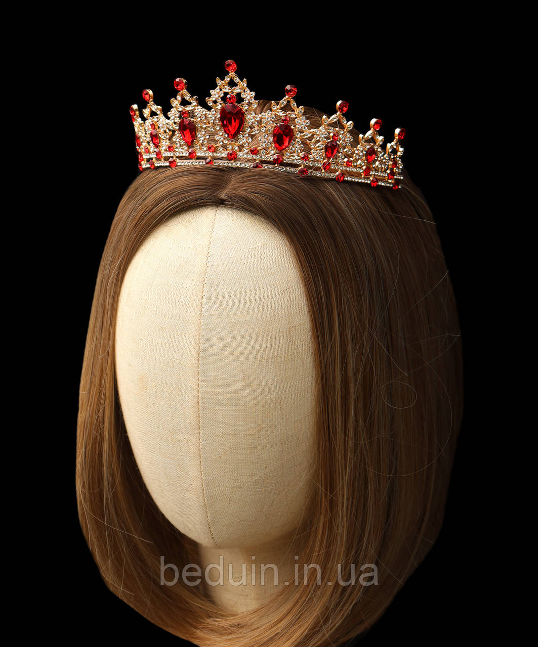 Святкова діадема з червоних камінців "Фрида" маленька червона корона Aushal Jewellery
