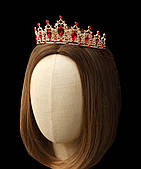 Святкова діадема з червоних камінців "Фрида" маленька червона корона Aushal Jewellery