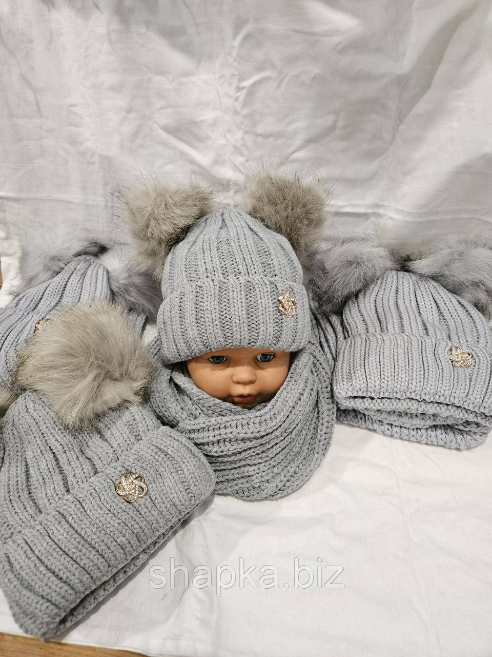 Шапка підліткова в'язана на флісі з хомутом, фото 1