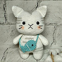 М'яка іграшка в'язана ручної роботи амігурумі Котик Handmade 17 см 202-8