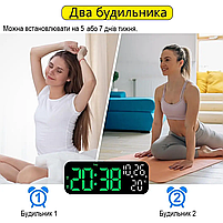 Годинник Deepfox YX-2802 LED цифровий електронний настільний Будильник Дата Температура 17,5х6,8см зелений/чорний, фото 3