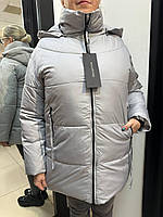 Куртка жіноча подовженна з капюшоном біла на синтопоні осінь зима Жіноча довга зимова куртка плащівка