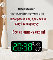 Годинник Deepfox YX-2802 LED цифровий електронний настільний Будильник Дата Температура 17,5х6,8см зелений/чорний, фото 5