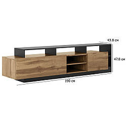 Довга підлогова тумба під телевізор Каліста 190 см дуб аппалачі та антрацит без ручок у стилі мінімалізм