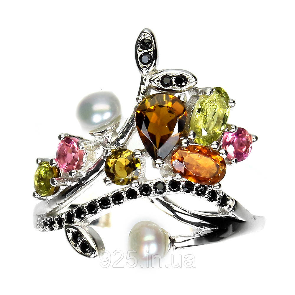 Каблучка. Натуральний турмалін, шпінель і перл. Срібло 925., фото 1
