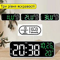 Годинник Deepfox YX-2802 LED цифровий електронний настільний Будильник Дата Температура  17,5х6,8см зелений/білий, фото 2