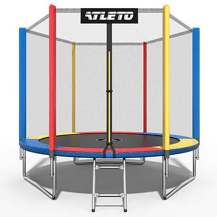 Дитячий спортивний вуличний батут із захисною сіткою і драбиною Atleto 252 см multikolor для дачі вулиці, фото 1