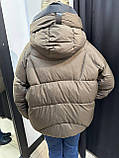 Куртка жіноча зимова холофайбері з капюшоном оверсайз Жіноча зимова куртка пуховик коричнева, фото 3