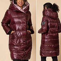 Зимова жіноча Куртка колір бургунді, пуховик ковдра oversize модель Фабричний Китай Hadavoee. Гарантія якості та стилю