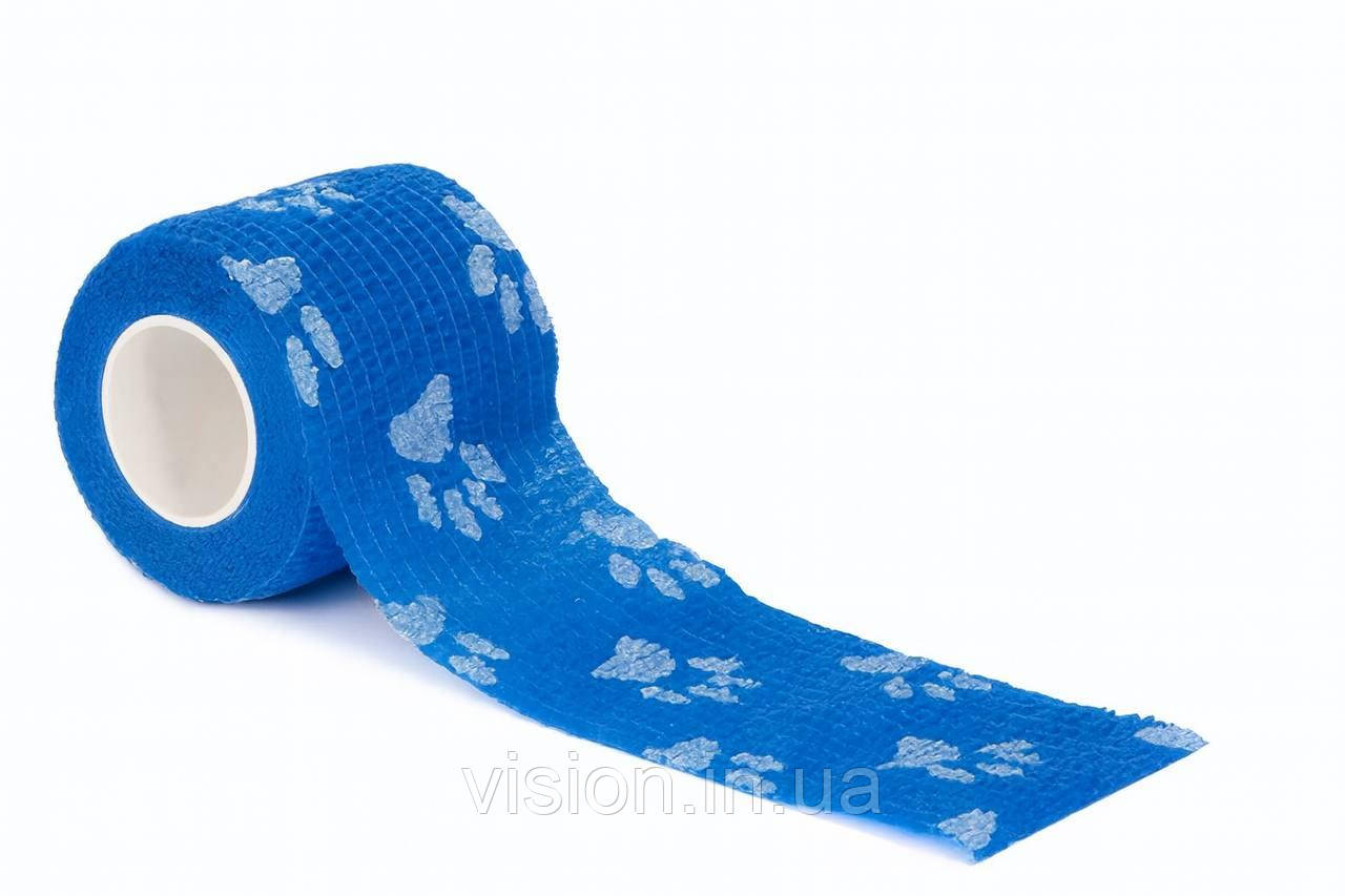 Бінт Coban 5см х 4,5м 1шт синій з білою лапкою когезивний самофіксуючий еластичний, фото 1