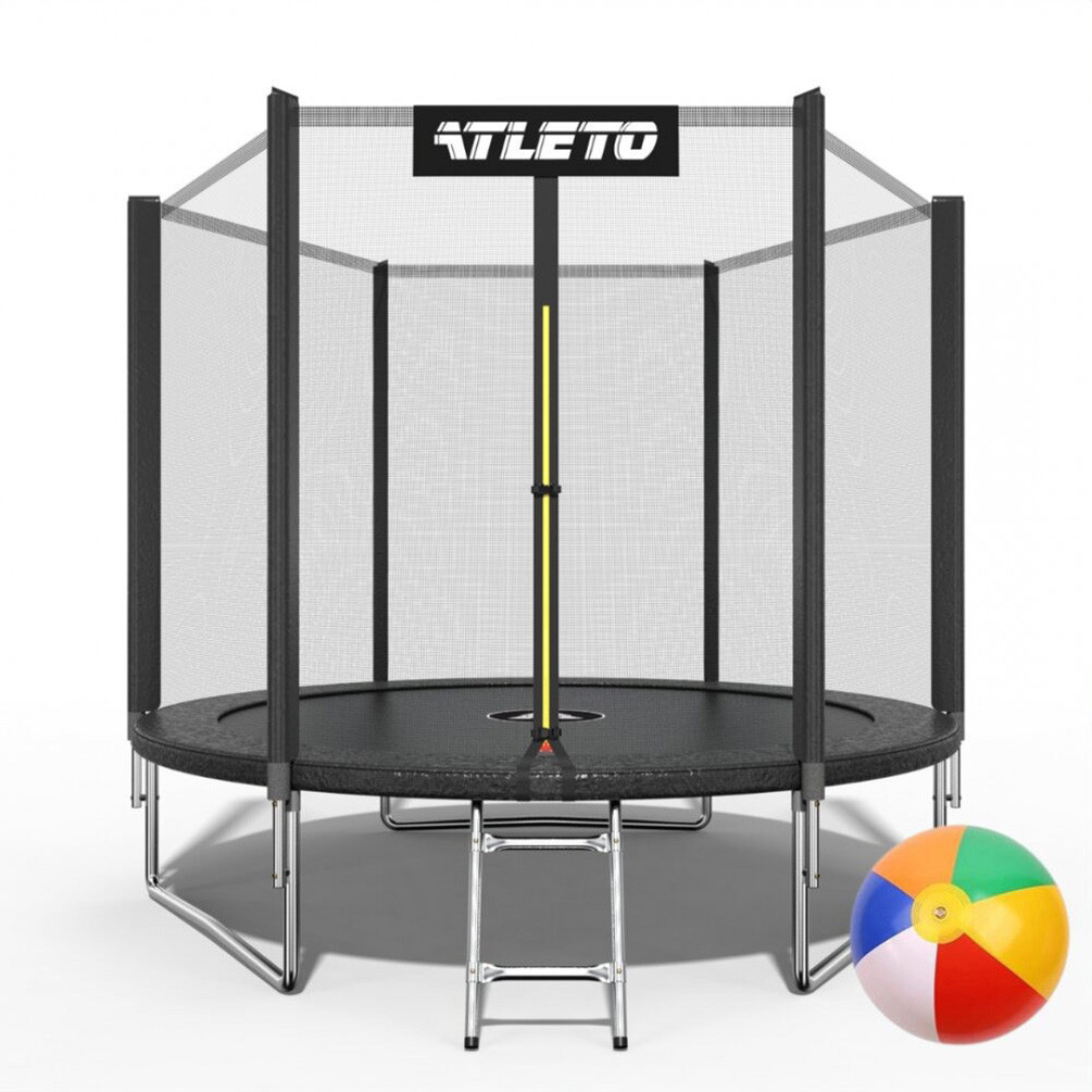 Дитячий спортивний вуличний батут з сіткою і драбинкою 252 см Atleto чорний для будинку дачі вулиці